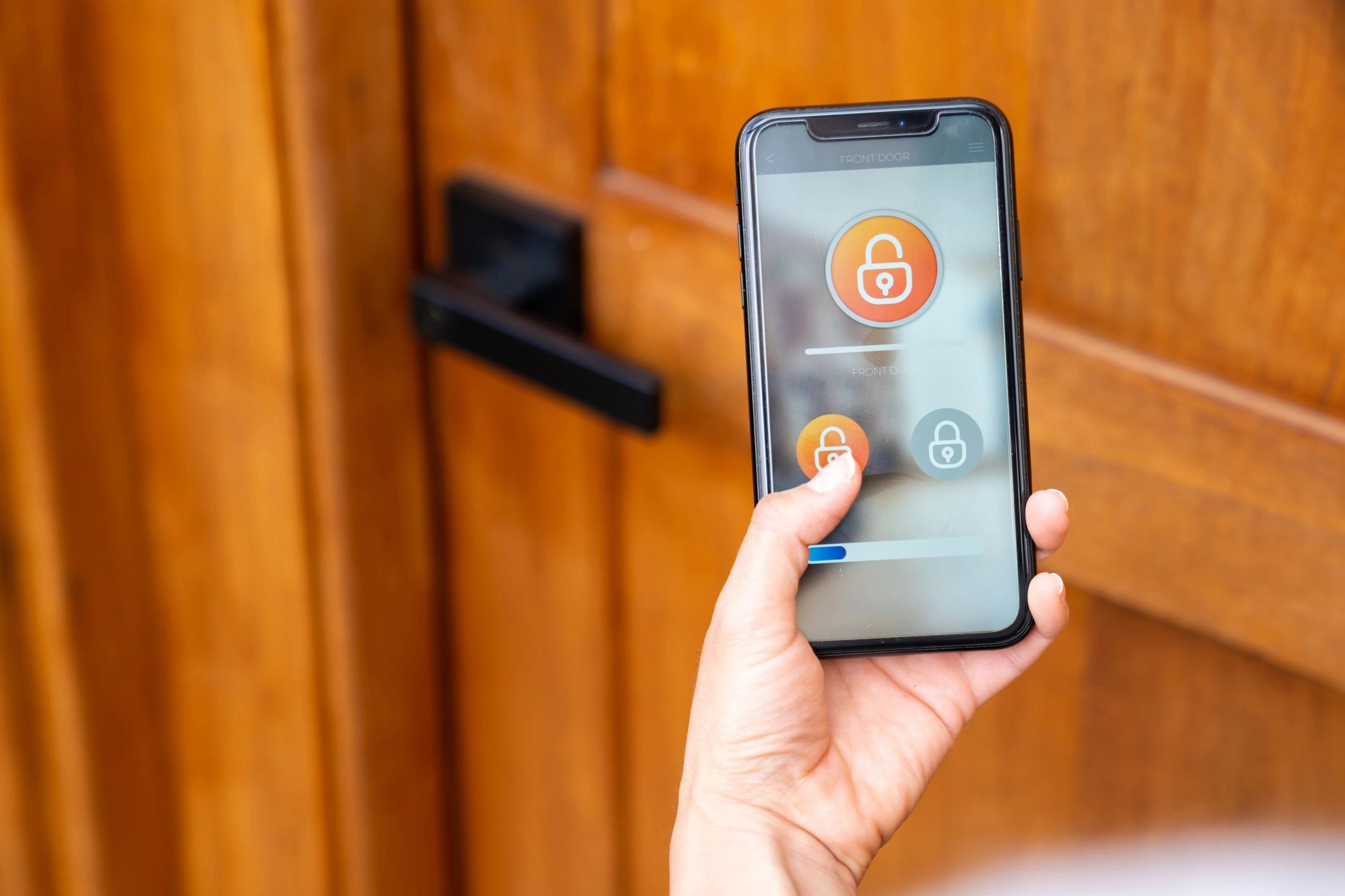 Client using a smart home access system at the front door